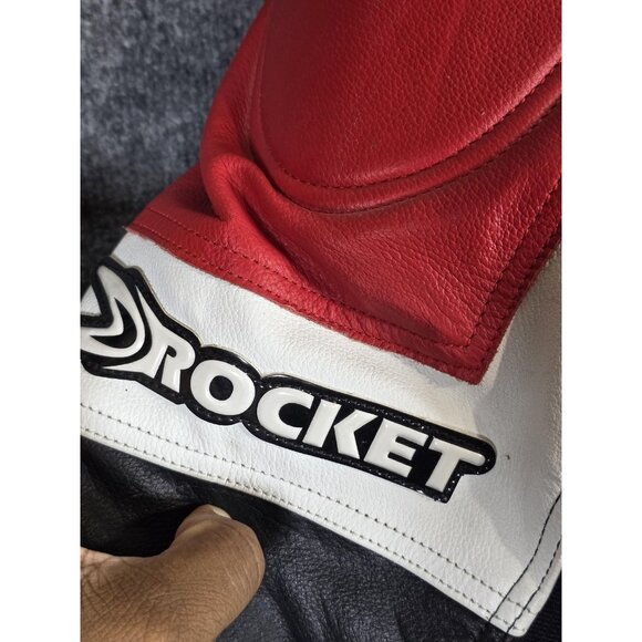 Joe Rocket Leather Motorcycle Jacket Mens 52 Red Black White Racing Armored - Picture 3 of 13